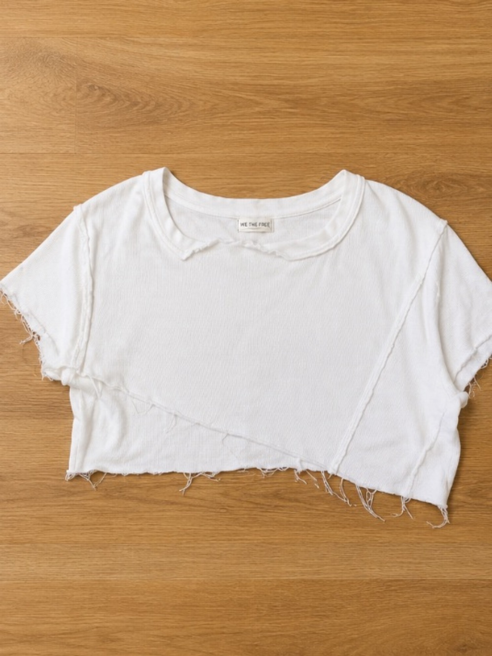 Free People White Raw-Edge Cropped Tee